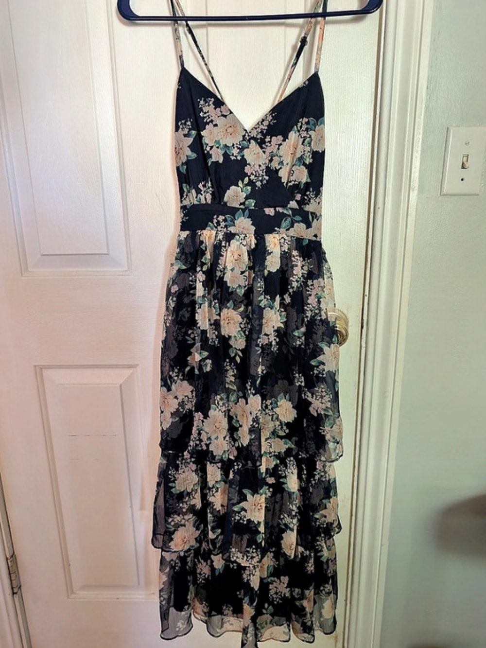 Lulus Cultivate Crushes Navy Floral Print Tiered Ruffled Midi Dress Floral